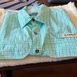 Magellan Outdoors Aqua Plaid Button Down Shirt